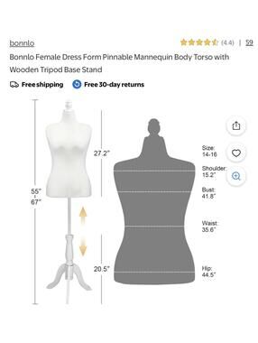 Bonnlo Female Dress Form Pinnable Mannequin Body Torso with Wooden Tripod Base